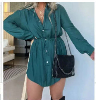 Women's Button-Up Shirt Dress – Long Sleeve, Casual Fit - 3KDyn